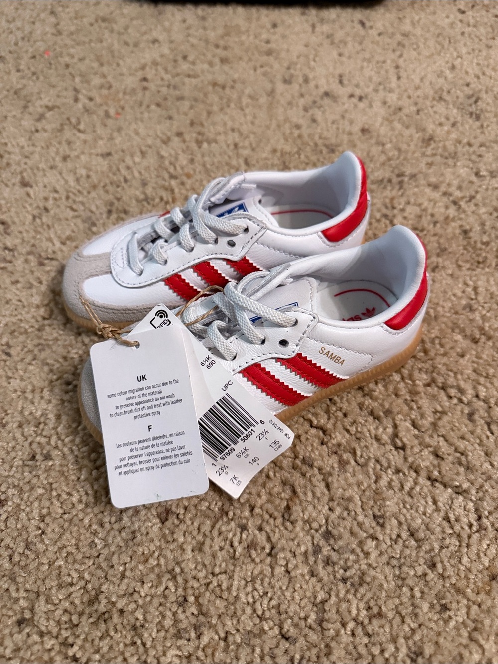 adidas Kids Samba Sneakers - White with Red Accents